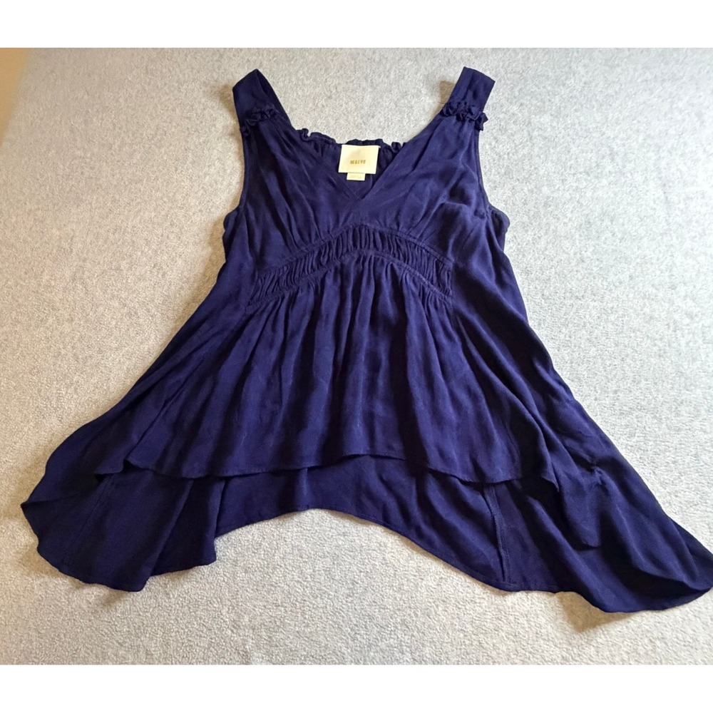 Maeve Anthropologie Navy Smocked Empire Waist High Low Tank Top XS